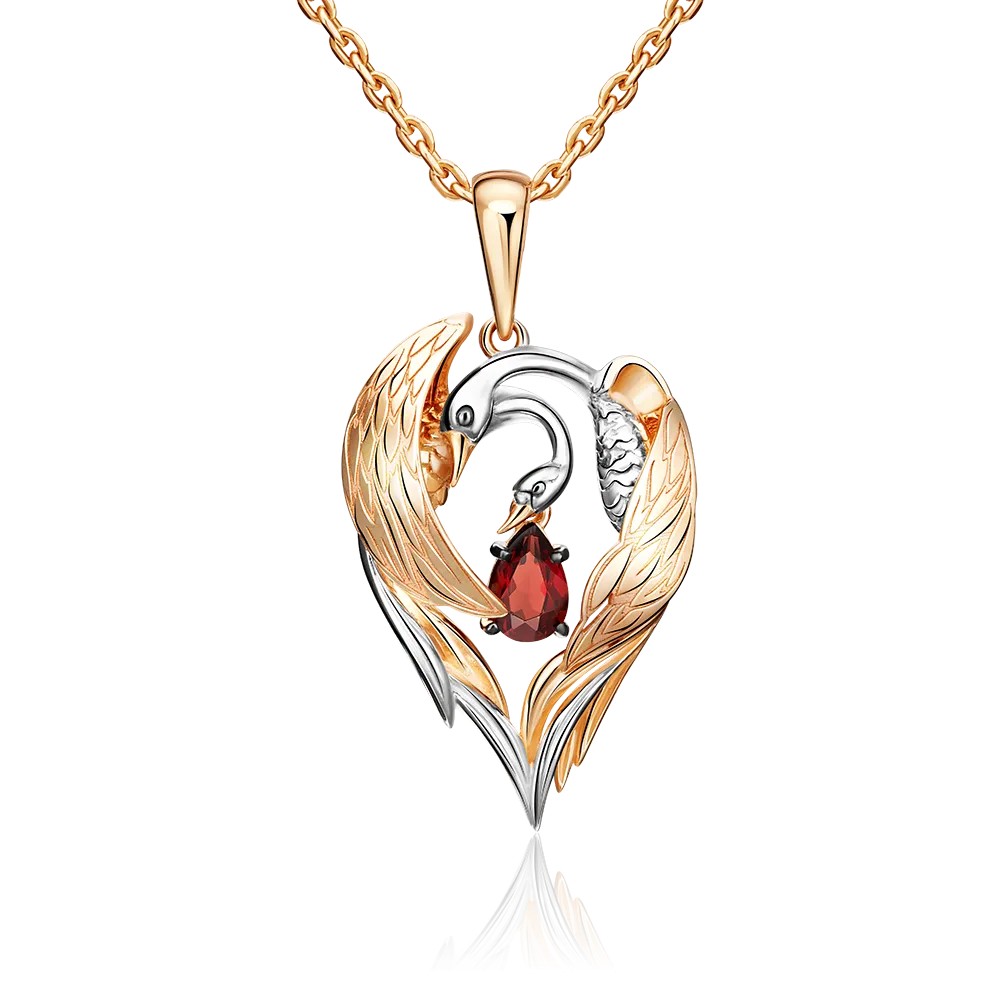 Подвеска «Лебеди» из красного золота с гранатом 03-2967-00-204-1110-57