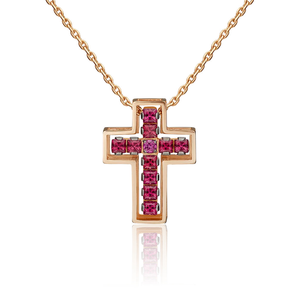 Декоративный крест из красного золота с гранатами 03-3148-01-204-1110-57