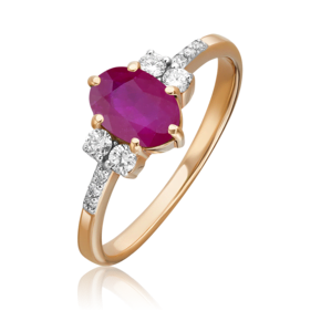 Кольцо из красного золота с рубином и бриллиантами