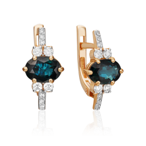 Серьги с английским замком из красного золота с сапфиром и бриллиантами 02-0707-00-105-1110-30