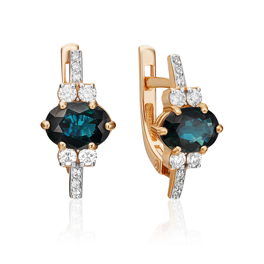 Серьги с английским замком из красного золота с сапфиром и бриллиантами 02-0707-00-105-1110-30