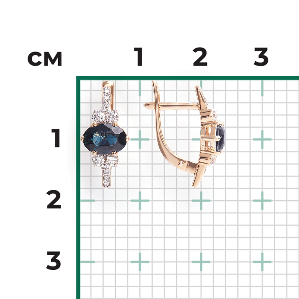 Серьги с английским замком из красного золота с сапфиром и бриллиантами 02-0707-00-105-1110-30