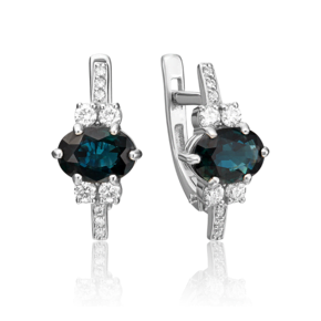 Серьги с английским замком из белого золота с сапфиром и бриллиантами 02-0708-00-105-1120-30