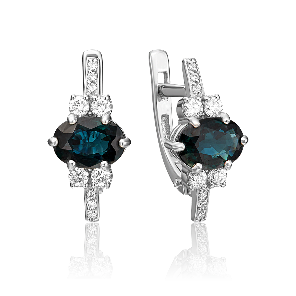 Серьги с английским замком из белого золота с сапфиром и бриллиантами 02-0708-00-105-1120-30