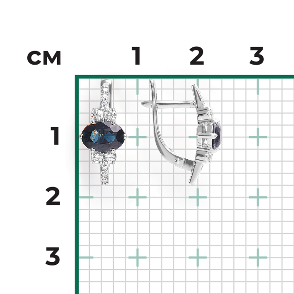 Серьги с английским замком из белого золота с сапфиром и бриллиантами 02-0708-00-105-1120-30