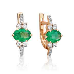 Серьги с английским замком из красного золота с изумрудом и бриллиантами 02-0707-00-106-1110-30