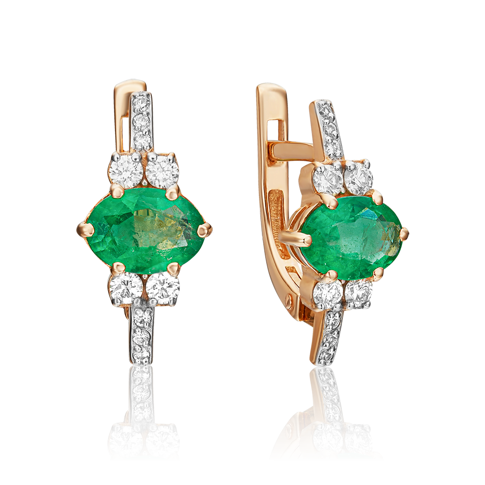 Серьги с английским замком из красного золота с изумрудом и бриллиантами 02-0707-00-106-1110-30