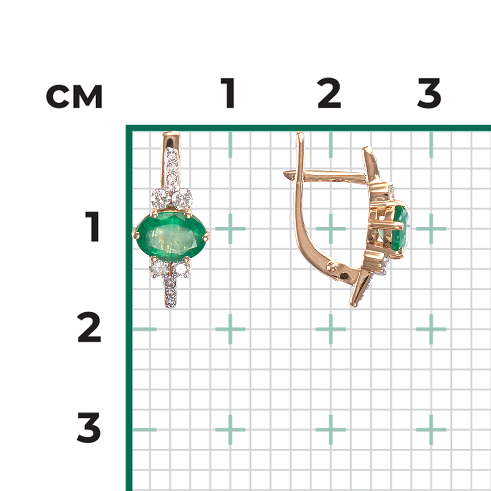 Серьги с английским замком из красного золота с изумрудом и бриллиантами 02-0707-00-106-1110-30