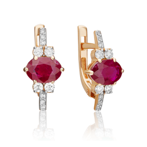 Серьги с английским замком из красного золота с рубином и бриллиантами 02-0707-00-107-1110-30