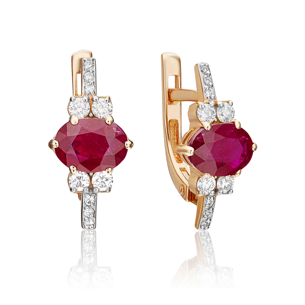 Серьги с английским замком из красного золота с рубином и бриллиантами 02-0707-00-107-1110-30