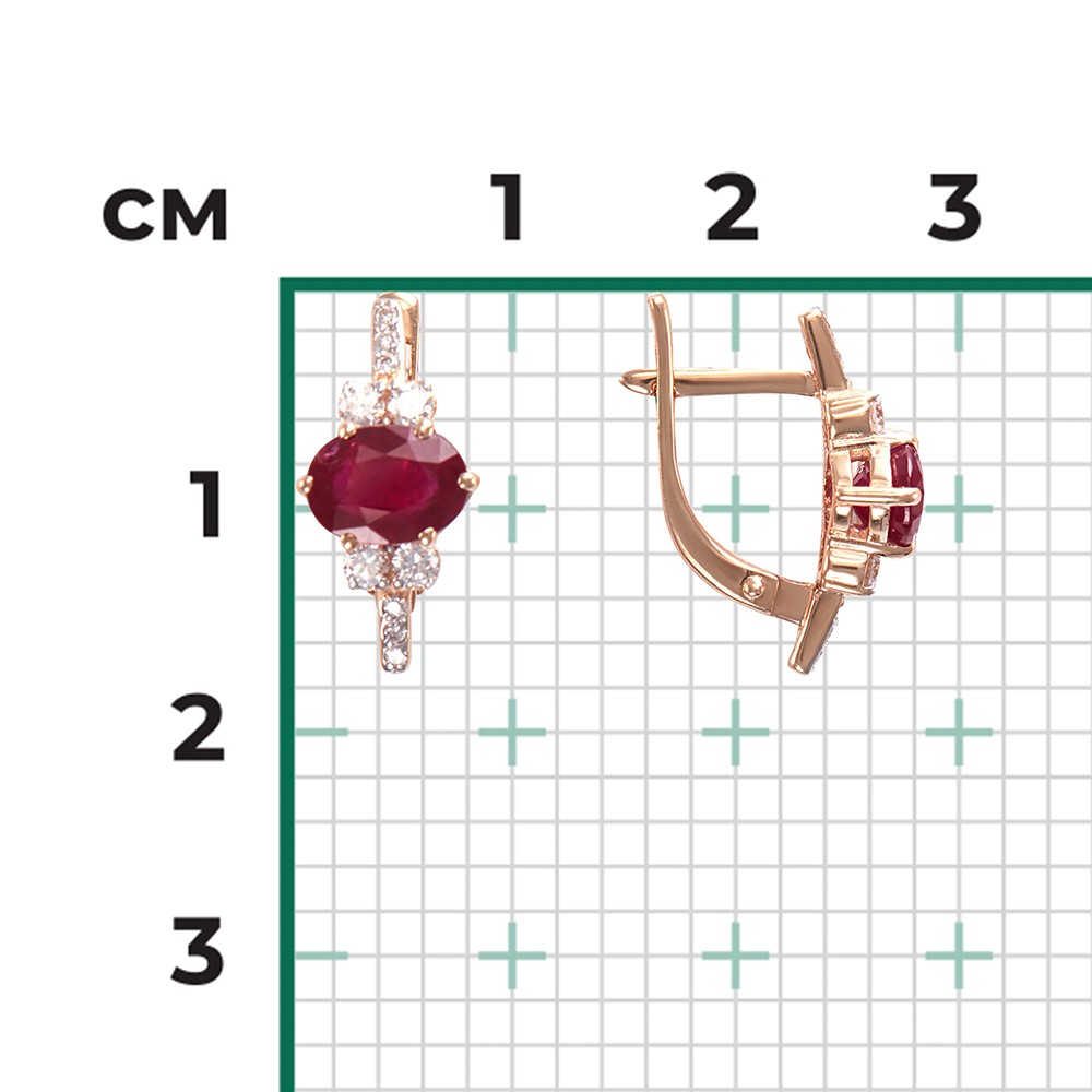 Серьги с английским замком из красного золота с рубином и бриллиантами 02-0707-00-107-1110-30