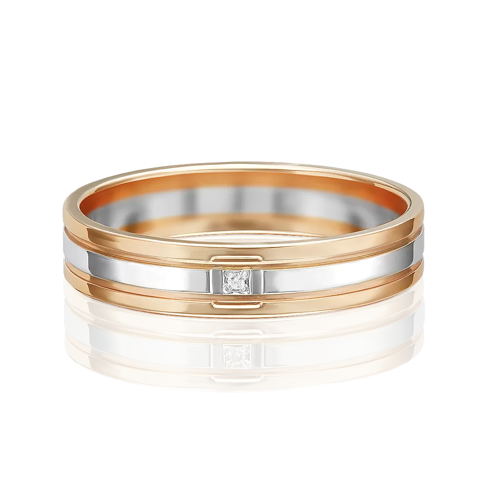 Обручальное кольцо из комбинированного золота с бриллиантом 01-1201-00-101-1111-30
