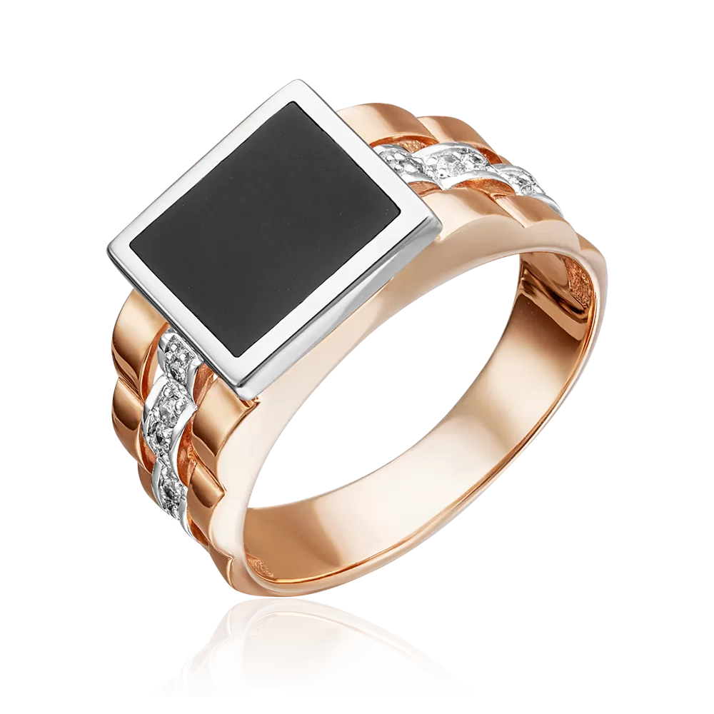 Печатка из комбинированного золота с фианитами и эмалью 01-2716-00-401-1111-25