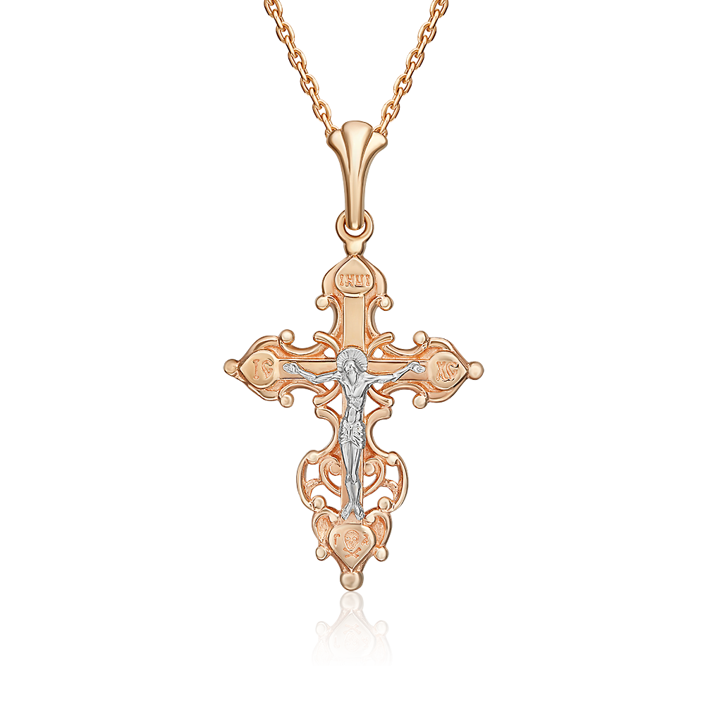 Православный крест из комбинированного золота 03-0934-00-000-1111-02