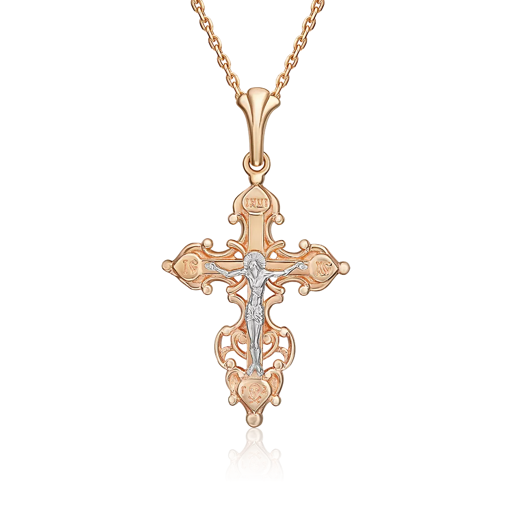 Православный крест из комбинированного золота 03-0934-00-000-1111-02