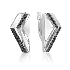 Серьги с английским замком из серебра с чёрными фианитами 02-5059-00-402-0200