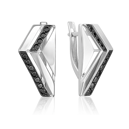 Серьги с английским замком из серебра с чёрными фианитами 02-5059-00-402-0200