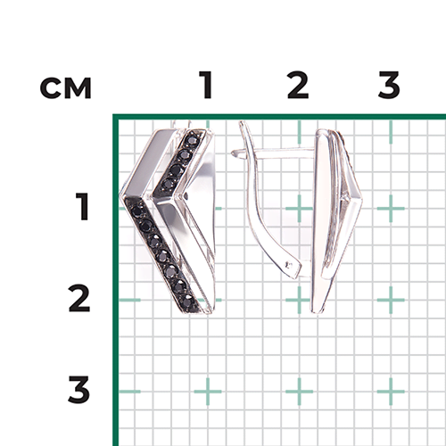 Серьги с английским замком из серебра с чёрными фианитами 02-5059-00-402-0200