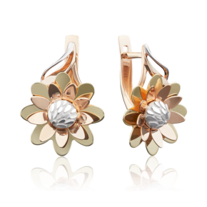 Серьги «Ромашки» с английским замком из комбинированного золота 02-3920-00-000-1140-65