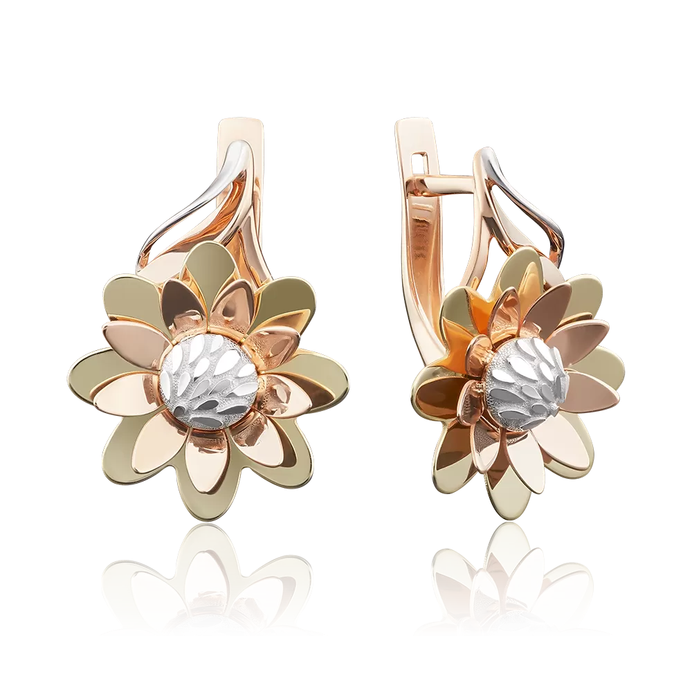 Серьги «Ромашки» с английским замком из комбинированного золота 02-3920-00-000-1140-65