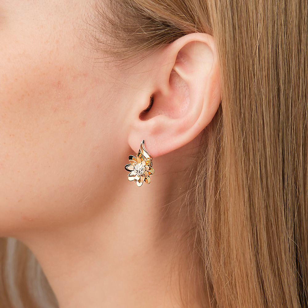 Серьги «Ромашки» с английским замком из комбинированного золота 02-3920-00-000-1140-65