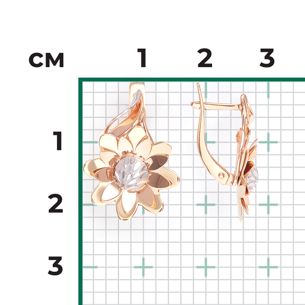 Серьги «Ромашки» с английским замком из комбинированного золота 02-3920-00-000-1140-65