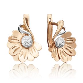 Серьги «Ромашки» с английским замком из комбинированного золота 02-3930-00-000-1111-65