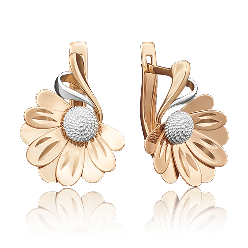 Серьги «Ромашки» с английским замком из комбинированного золота 02-3930-00-000-1111-65