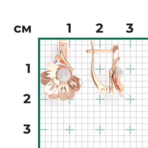 Серьги «Ромашки» с английским замком из комбинированного золота 02-3930-00-000-1111-65