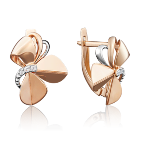 Серьги с английским замком из красного золота с фианитами 02-3943-00-401-1110-65