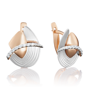 Серьги с английским замком из комбинированного золота с фианитами 02-3967-00-401-1111-65