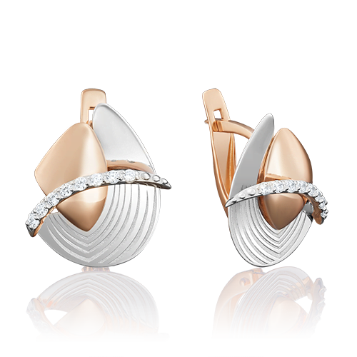 Серьги с английским замком из комбинированного золота с фианитами 02-3967-00-401-1111-65