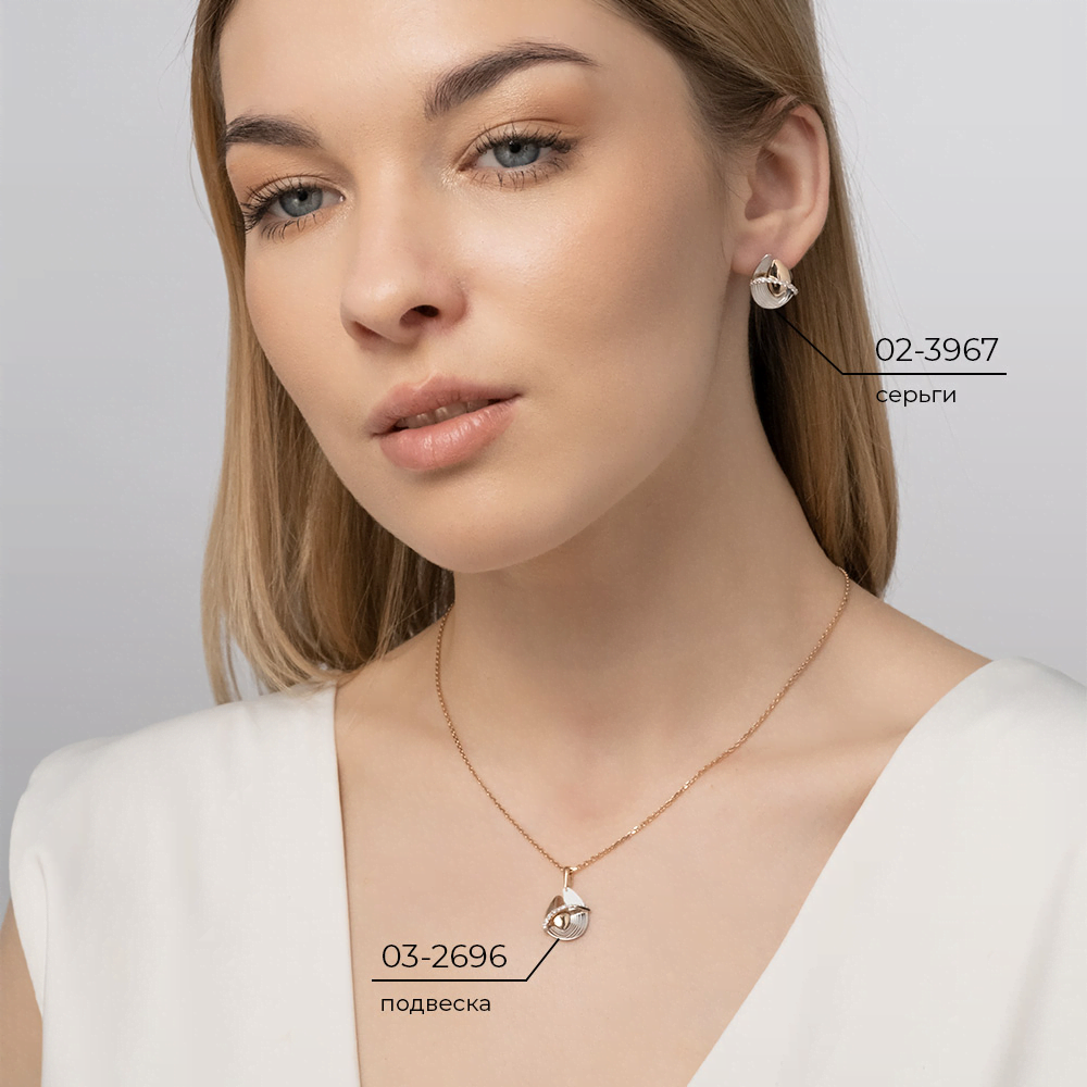 Серьги с английским замком из комбинированного золота с фианитами 02-3967-00-401-1111-65