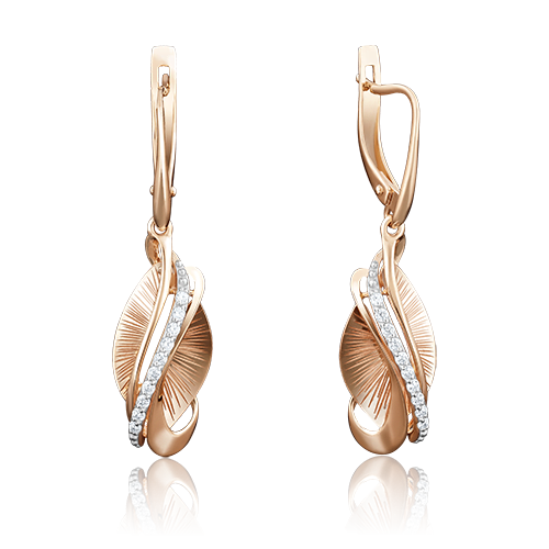 Серьги с английским замком из красного золота с фианитами 02-3978-00-401-1110-65