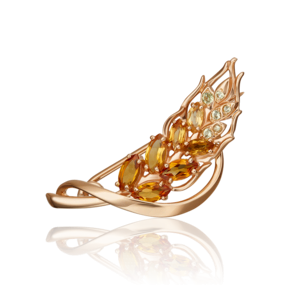 Брошь «Колос» из красного золота с цитринами и хризолитами 04-0245-00-235-1110-57
