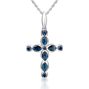 Декоративный крест из белого золота с сапфирами 03-3617-00-102-1120