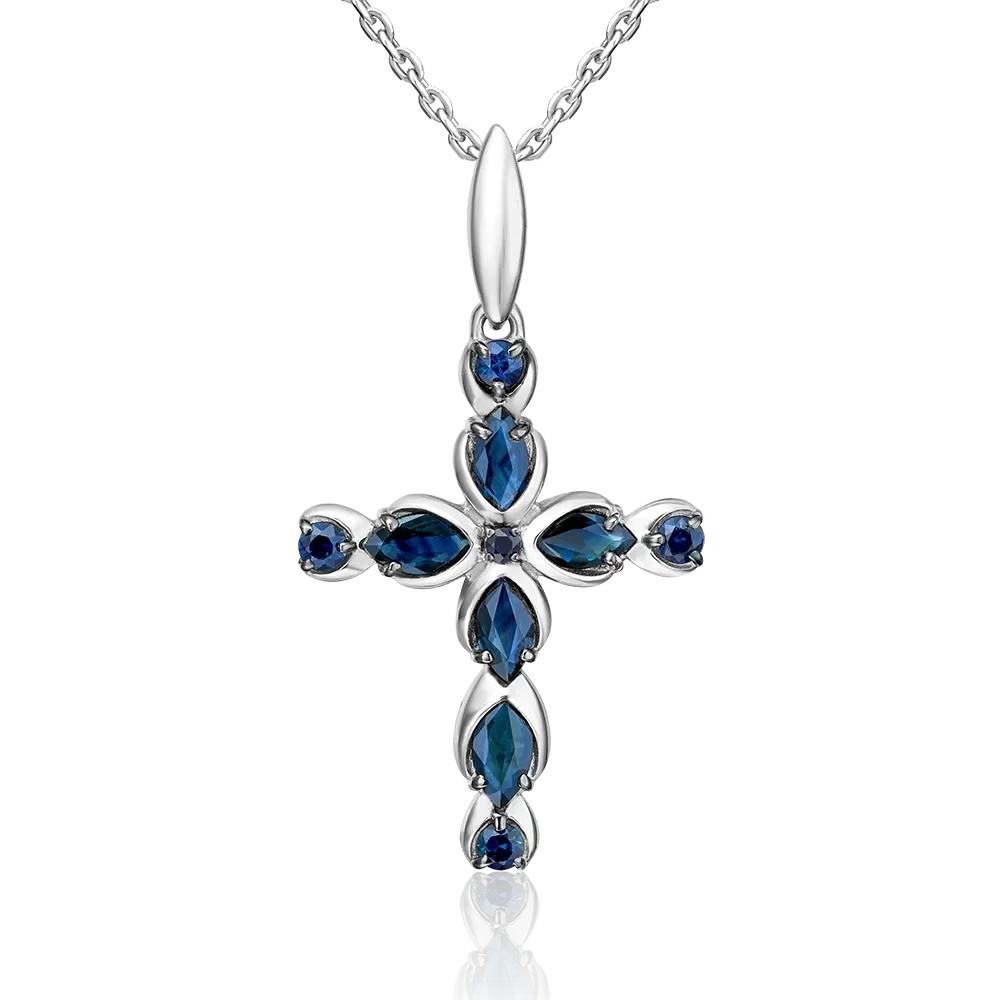 Декоративный крест из белого золота с сапфирами 03-3617-00-102-1120