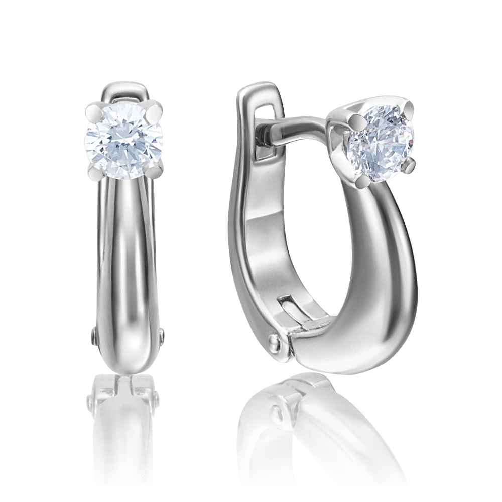 Серьги с английским замком из белого золота с бриллиантом 02-4174-00-101-1120-30