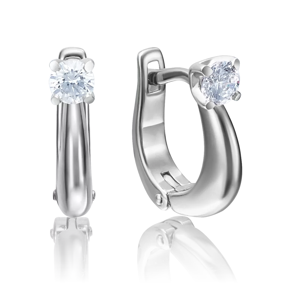 Серьги с английским замком из белого золота с бриллиантом 02-4174-00-101-1120-30