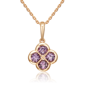 Подвеска «Клевер» из красного золота с аметистами