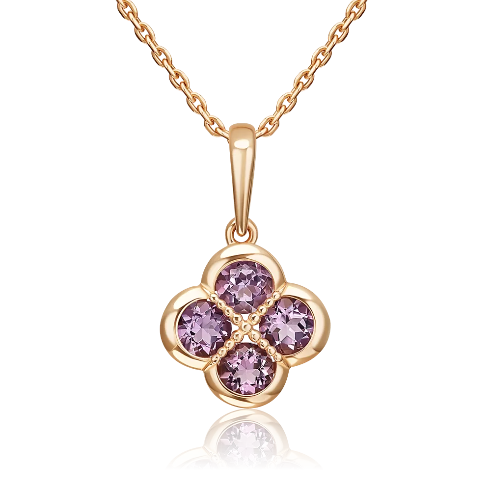 Подвеска «Клевер» из красного золота с аметистами 03-3646-00-203-1110