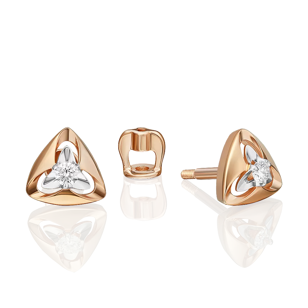 Серьги-пусеты из красного золота с бриллиантом 02-5441-00-101-1110