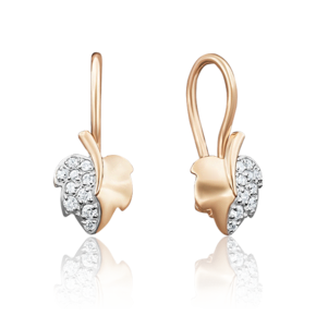Детские серьги «Листья» с французским замком из красного золота с фианитами 02-3493-00-401-1110-03