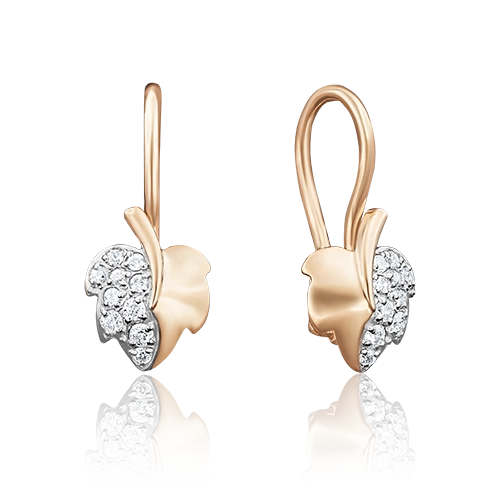 Детские серьги «Листья» с французским замком из красного золота с фианитами 02-3493-00-401-1110-03