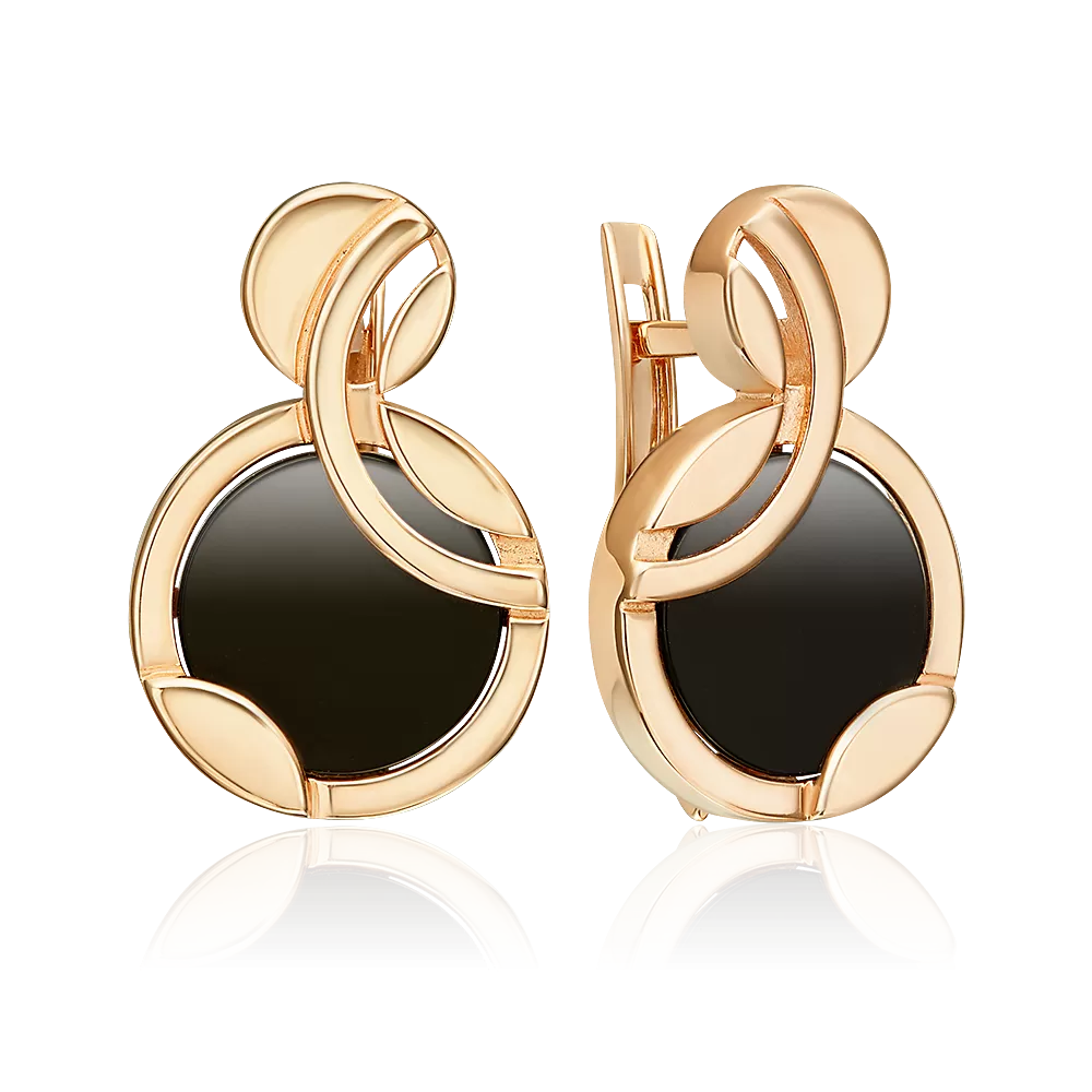 Серьги с английским замком из красного золота с ониксом 02-5456-00-281-1110
