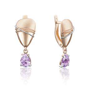 Серьги с английским замком из комбинированного золота с аметистом 02-3999-00-203-1111-46