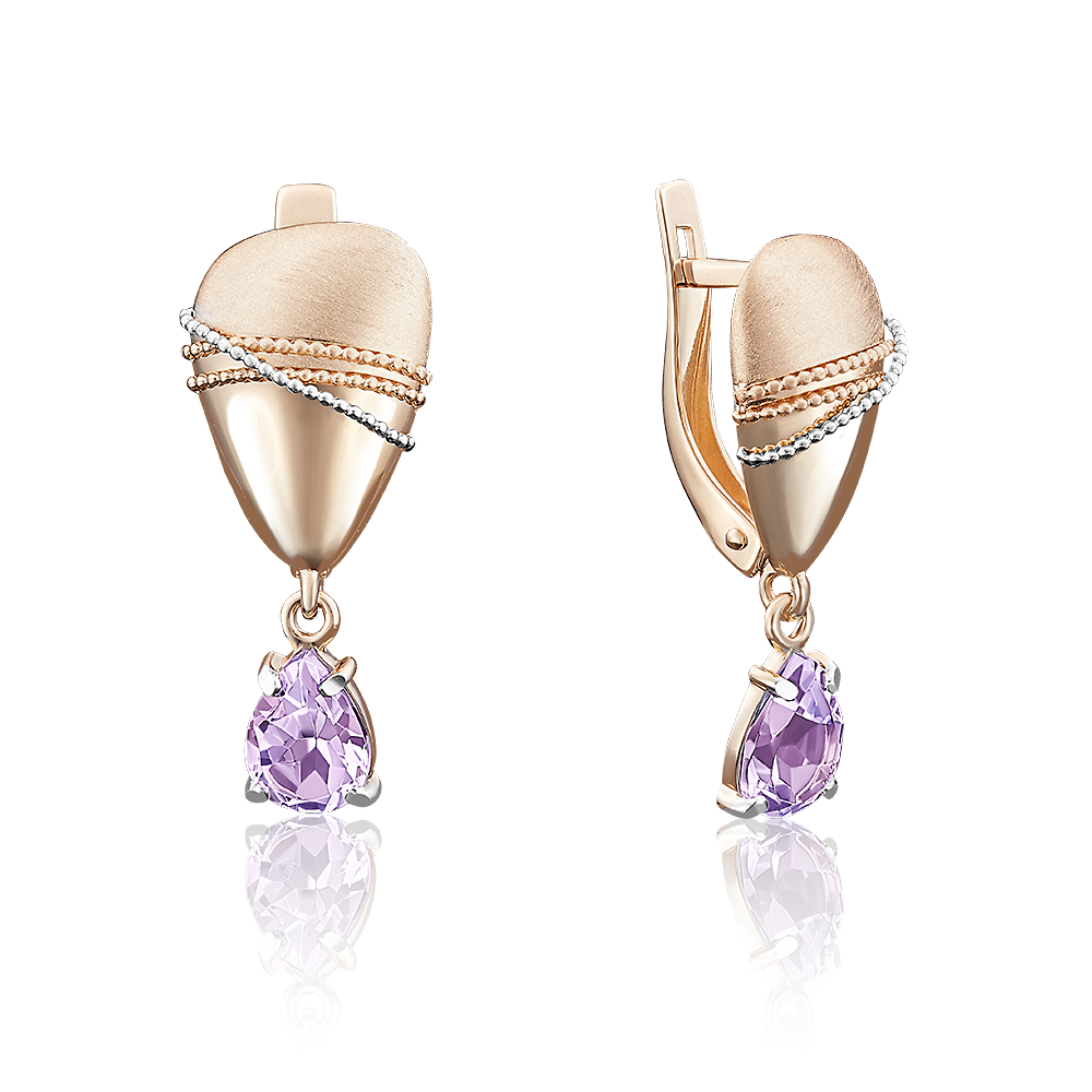 Серьги с английским замком из комбинированного золота с аметистом 02-3999-00-203-1111-46