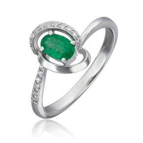 Кольцо из белого золота с изумрудом и бриллиантами 01-1603-00-106-1120-30