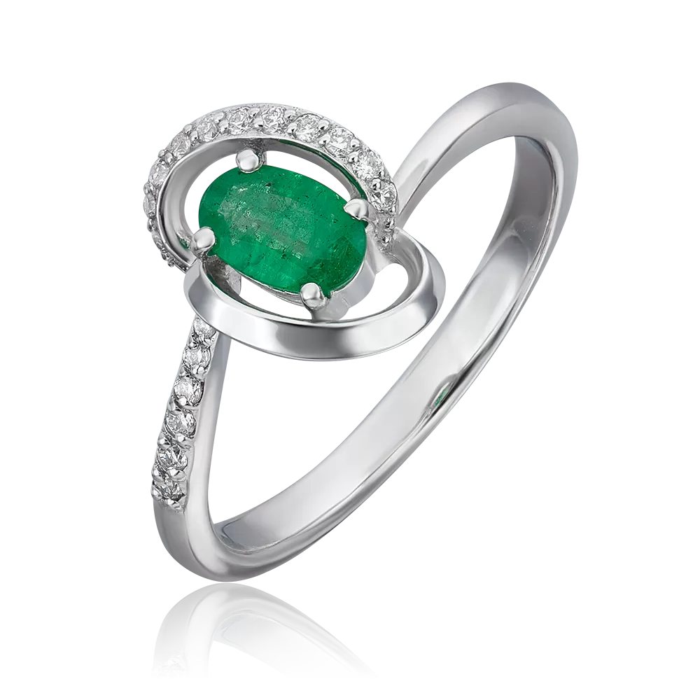 Кольцо из белого золота с изумрудом и бриллиантами 01-1603-00-106-1120-30