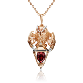 Подвеска «Сова» из красного золота с гранатом и эмалью 03-3000-00-204-1110-57
